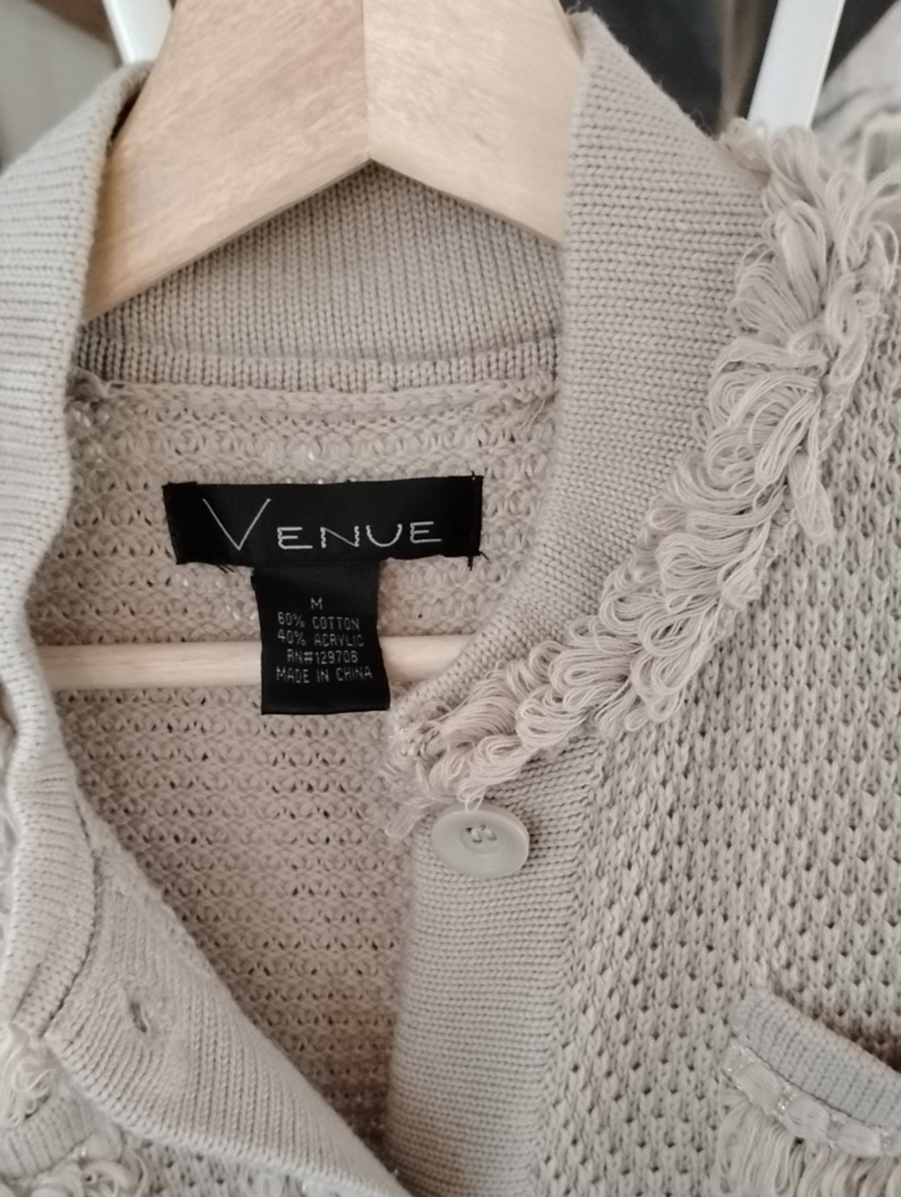 Neutral Beige Fringe-Trim Knit Cardigan Jacket - Picture 3 of 9